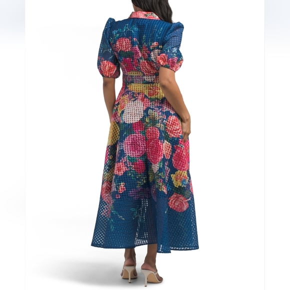 Dalia Macphee Puff Sleeve Tie Neck Floral Maxi Dress - Picture 5 of 7